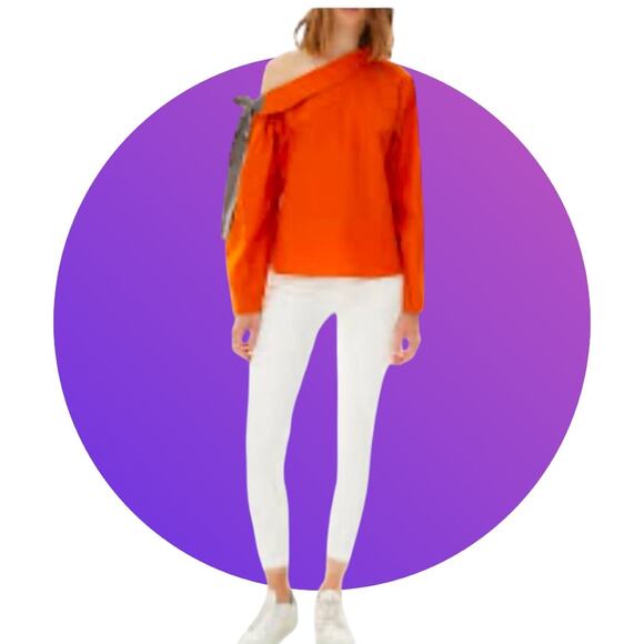 Anthropologie Harshman Orange Liana Cotton One Shoulder Top Blouse L XL 14 NWT - Picture 10 of 12